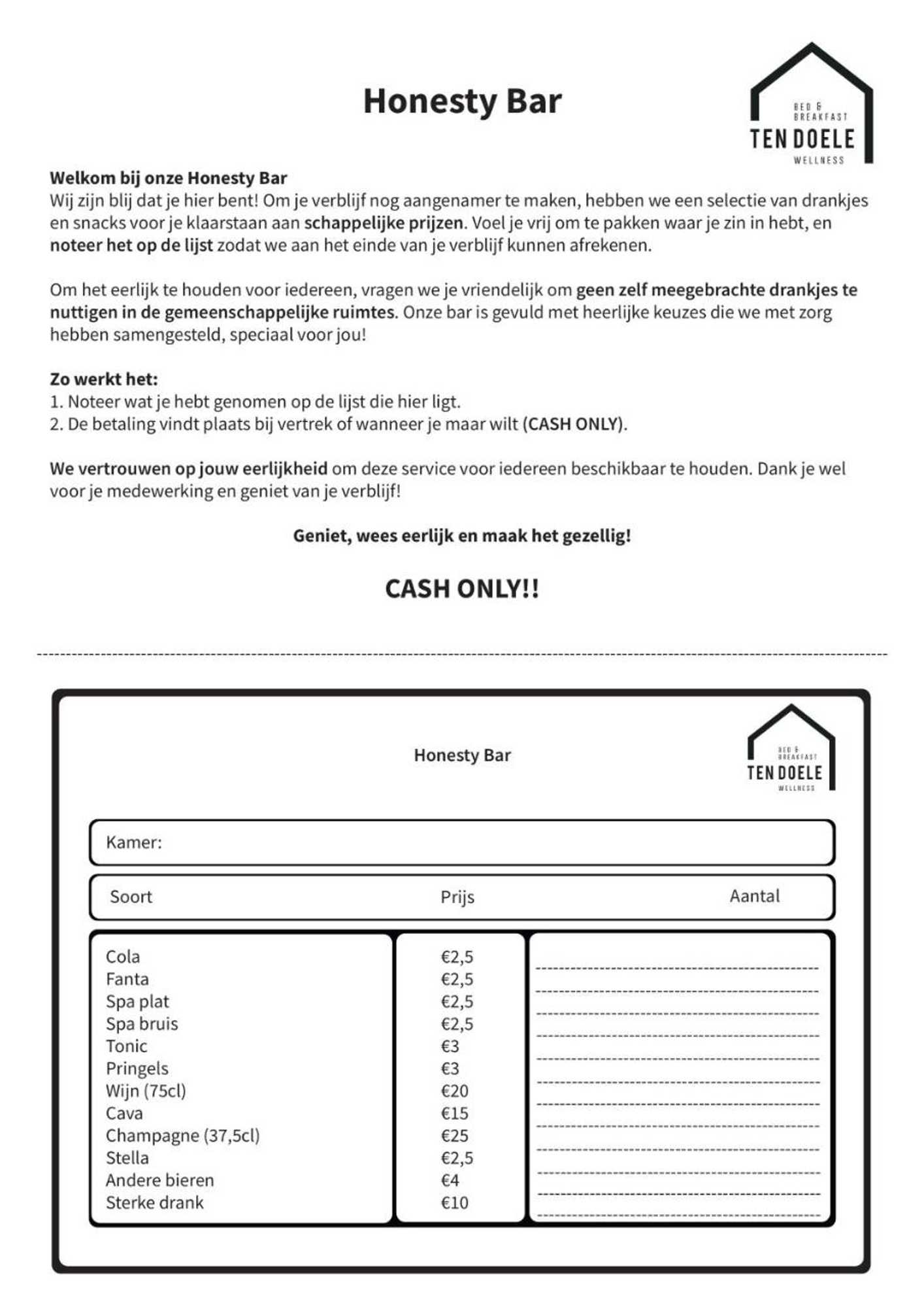 Gift card for B&b Ten Doele